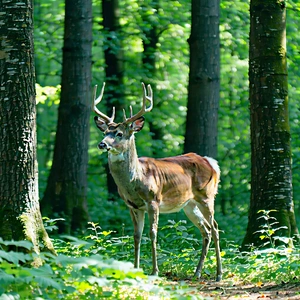 Nature Graphic Design: Deer In Forest Environment With Deer Standing