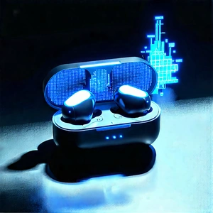 Wireless Earbuds With Glowing Screen With Pair Blue