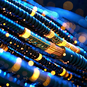 Close-up Of Fiber Optic Cables With Image, There