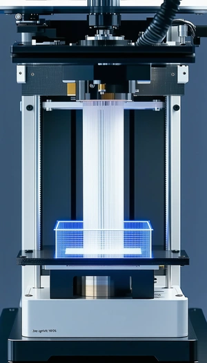 A Large Machine With A Blue Light Illuminating A Clear Plastic Box