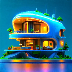 (futuristic:1.4) Smart Home With Futuristic Building