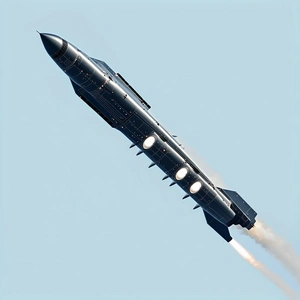 A Missile Is Flying Through The Sky, Leaving A Trail Of Smoke Behind It