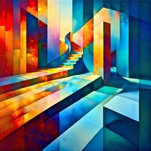 Abstract Impressionist Style: Geometric abstract with complementary color palette