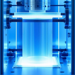 A Large Machine With A Blue Light Illuminating It