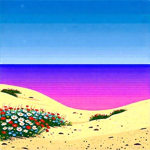 Nature Flat Design: Wildflowers In Coastal Environment With Beautiful Beach