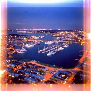 Urban Diagram Style: Aerial View Of Harbor District With Nighttime View