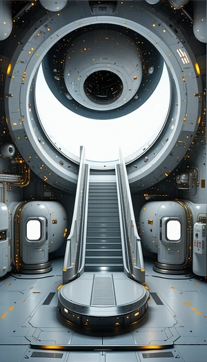 A Futuristic Space Station With A Large, Circular Window In The Center