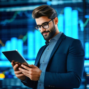Business Hdr Photography: Finance professional using digital tablet
