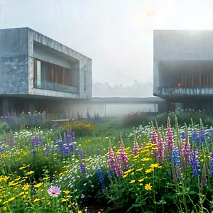 Nature Architectural Photography: Wildflowers In Misty Environment With Image, There