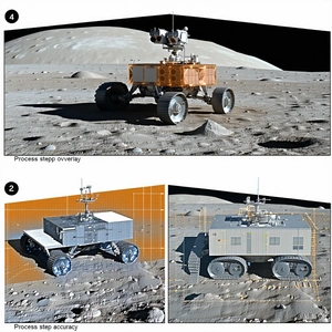 The Image Is A Series Of Three Pictures Showing A Robotic Vehicle On The Moon