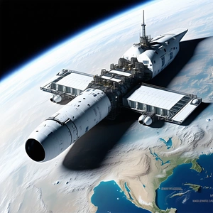 A Space Shuttle With A Large Cargo Bay, Flying Through The Air