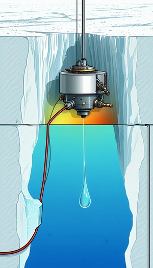 A Large Iceberg With A Red Hose Attached To It