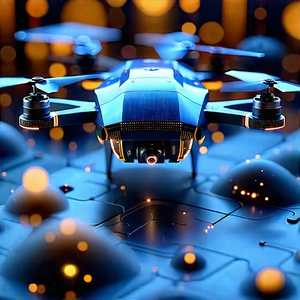 Drone With Data Visualization With Blue Drone
