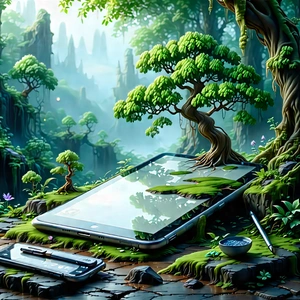 Tablet With (digital:1.38) Artwork With Image, There