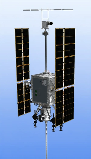 A Space Station Is Shown In A Blue Background