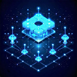 Tech Flat Design: Blockchain Network Visualization With Image, There