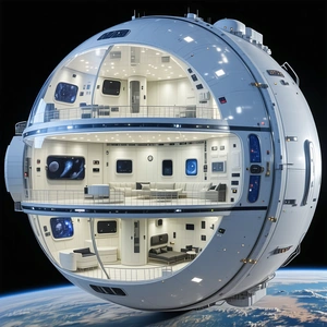 A Large White Space Station With A Dome-shaped Structure