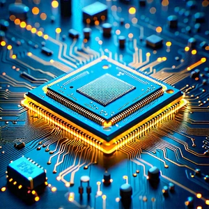 Tech Hdr Photography: Microchip With Data Streams With Close-up Computer