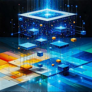 Tech Acrylic Painting: Blockchain Network Visualization With Image, There