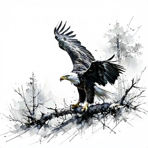 Nature Pencil Sketch: Eagle In Natural Habitat With Majestic Bald