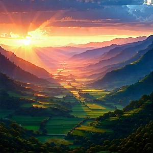 Nature Digital Art: Valley During Sunrise With Beautiful Landscape