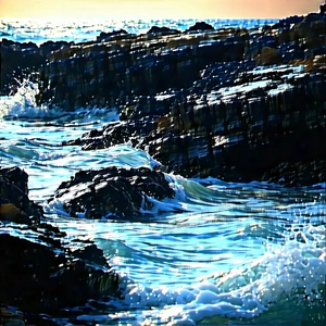 Nature Octane Render: Ocean waves surrounded by rocky shores