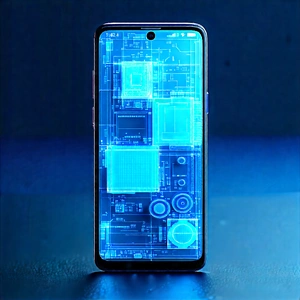Tech Blueprint Style: Smartphone With Digital Artwork With Cell Phone