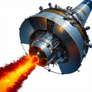 A Rocket Ship Is Shown In A Close-up View, With Its Engine And Exhaust Visible