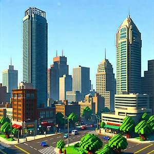 Urban Voxel Art: Cityscape Of Downtown District During Midday With Model City
