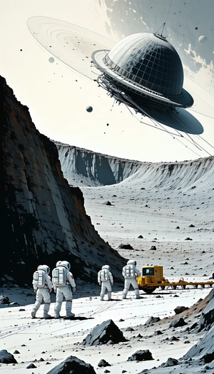 In This Image, There Are Three Astronauts Standing On A Rocky Surface, Possibly On A Distant Planet