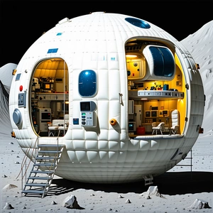 A Large White Dome-shaped Structure, Which Appears To Be A Space Station Or A Moon Base