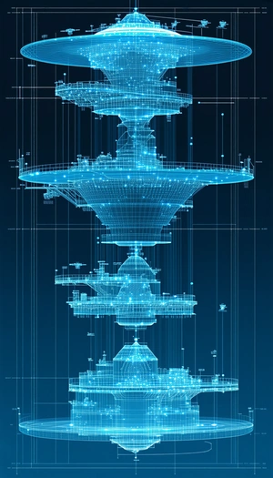 A Blue And White Image Of A Large Structure Is Displayed