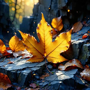 Nature Abstract Design: Autumn Leaves In Rocky Terrain With Beautiful Autumn