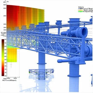 The Image Is A 3d Model Of A Bridge, With A Blue Color Scheme