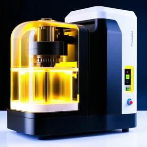 A Large, White, And Black Machine Is Sitting On A White Table