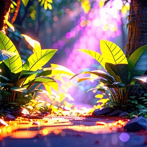 Nature Low Poly: Tropical Plants In Sunlit Clearing With Image, There
