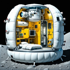 A Futuristic Space Station With A White And Yellow Exterior
