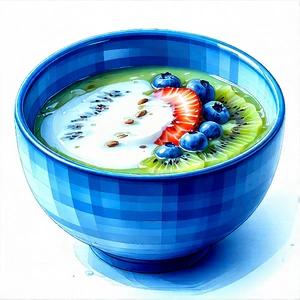 Lifestyle Pencil Sketch: Smoothie Bowl Prepared With Fresh Ingredients With Large Blue