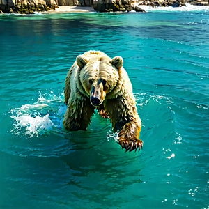 Nature Aerial Photography: Bear In (ocean:1.22) Waters With Large Brown