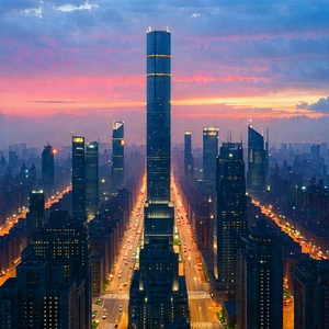 Urban Commercial Photography: Cityscape Of Urban Skyline During Sunrise With Nighttime View