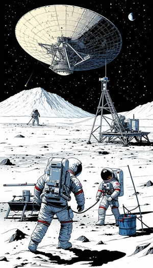 In The Image, There Are Two Astronauts Standing On The Moon, Wearing White Suits