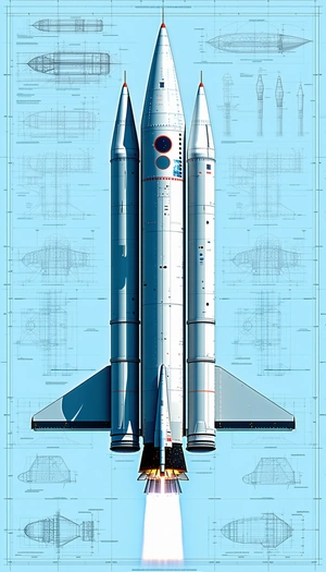 A Large White Rocket Ship Is Shown In A Blue Drawing
