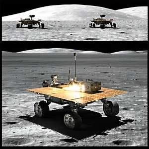 A Rover On The Moon, With A Large Antenna On Top Of It