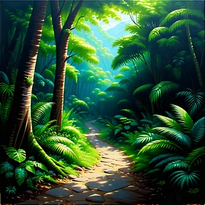 Nature Acrylic Painting: Path Through Tropical Jungle With Image, There
