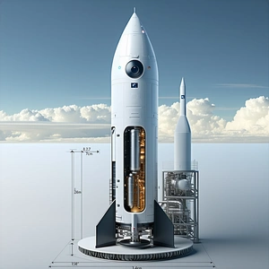 A Rocket Ship Is Shown In A 3d Model, With A Space Shuttle And A Rocket Ship In The Background