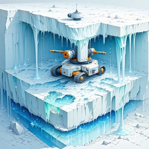 A Futuristic Robot Is Sitting On A Frozen