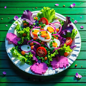 Lifestyle Voxel Art: Fresh Salad Prepared With Seasonal Produce With White Plate