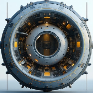 A Large, Round, And Metallic Structure, Possibly A Spacecraft Or A Futuristic Vehicle