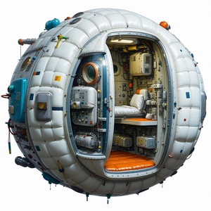 A Large White Spacecraft With A Round Shape, Resembling A Giant White Ball