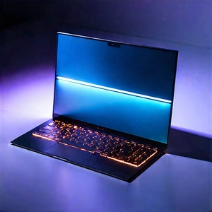 Tech Aerial Photography: Laptop With Glowing Screen With Black Laptop